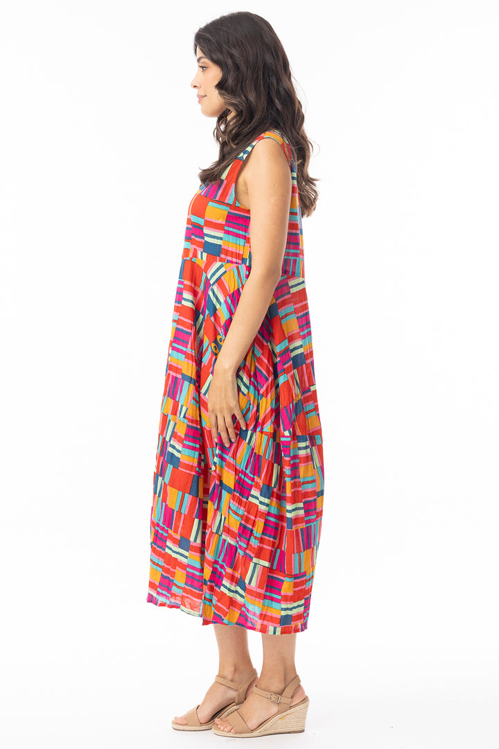 Orientique 71599 Red Peru Print Sleeveless Bubble Dress