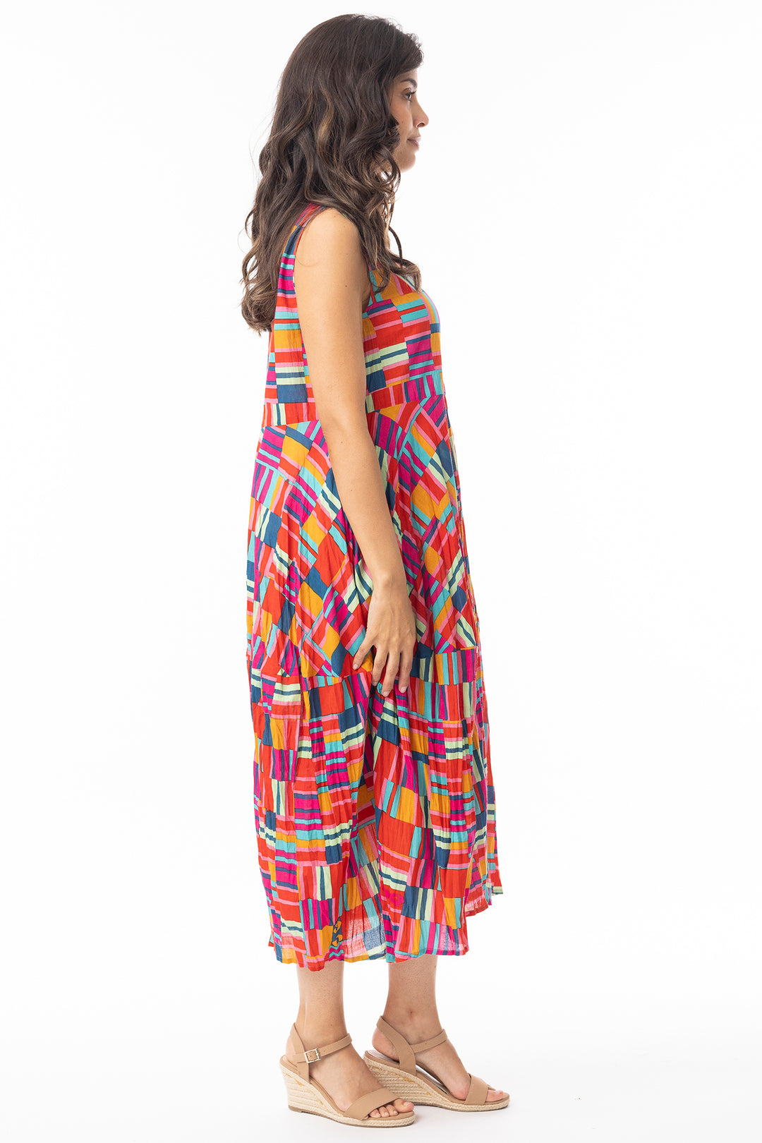 Orientique 71599 Red Peru Print Sleeveless Bubble Dress