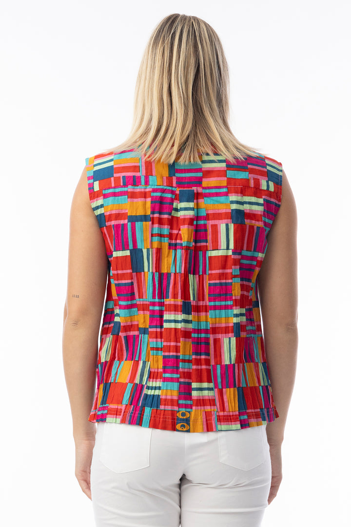 Orientique 72563 Red Peru Print Sleeveless Top