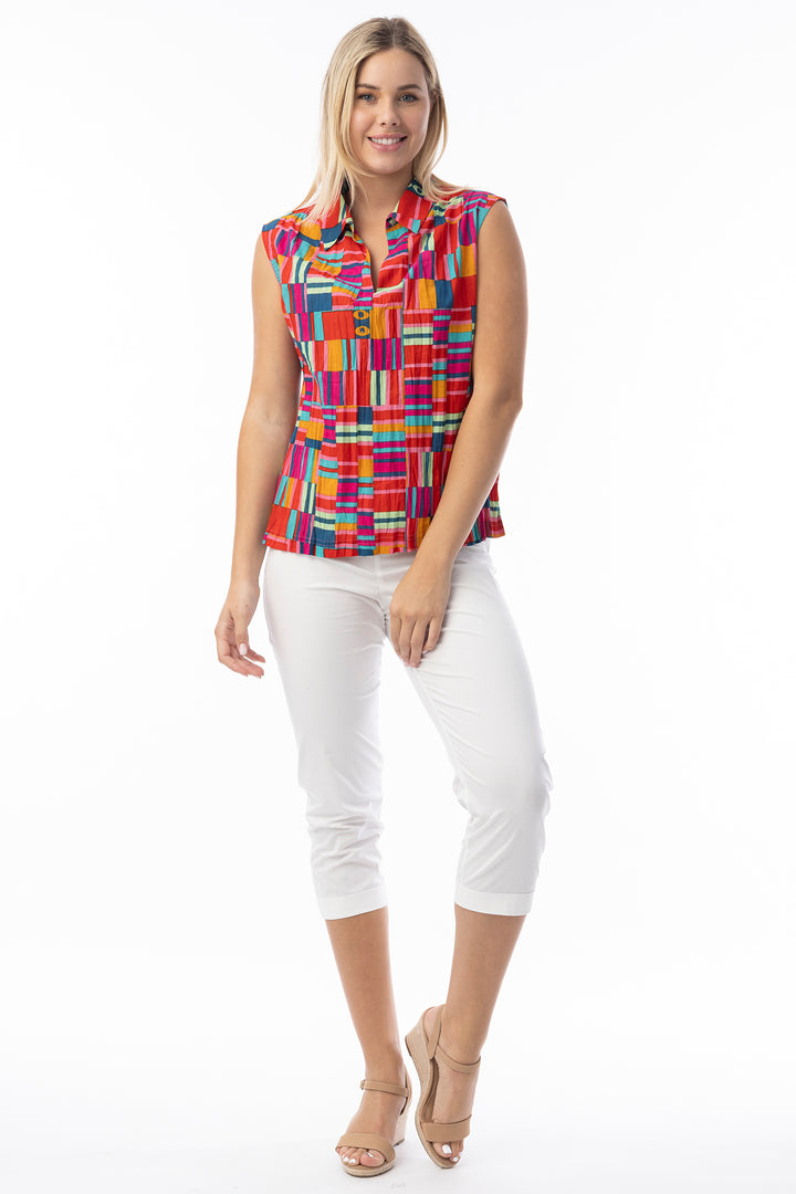 Orientique 72563 Red Peru Print Sleeveless Top