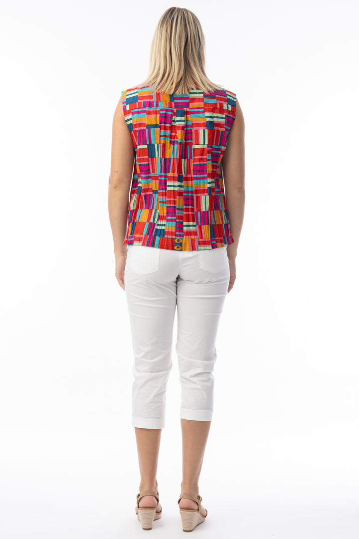 Orientique 72563 Red Peru Print Sleeveless Top