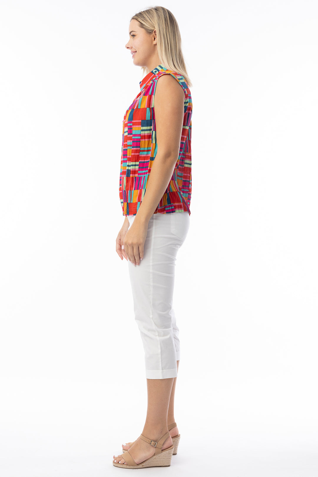 Orientique 72563 Red Peru Print Sleeveless Top