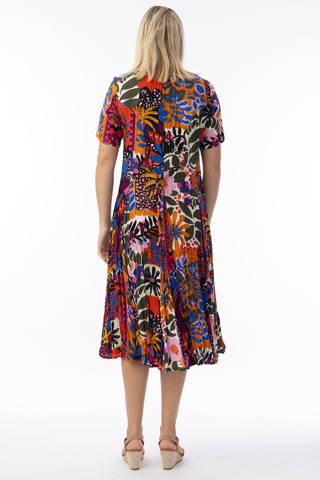Orientique 81327 Orange Salvador Multicolour Print Short Sleeve Godet Dress