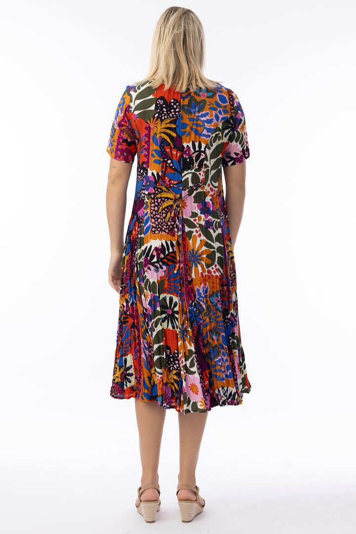Orientique 81327 Orange Salvador Multicolour Print Short Sleeve Godet Dress