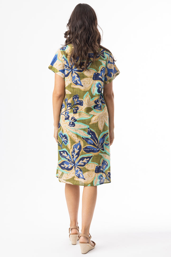 Orientique 81344 Olive Green Playa Brava Patch Print Dress