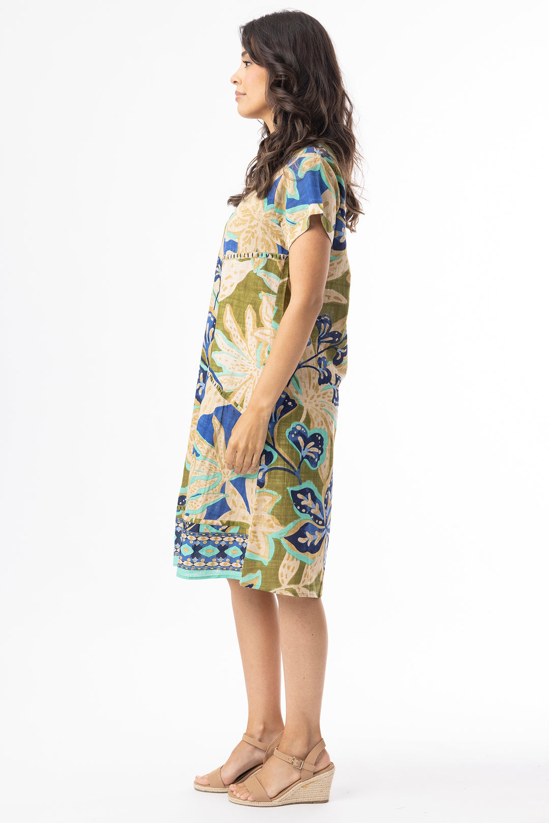 Orientique 81344 Olive Green Playa Brava Patch Print Dress