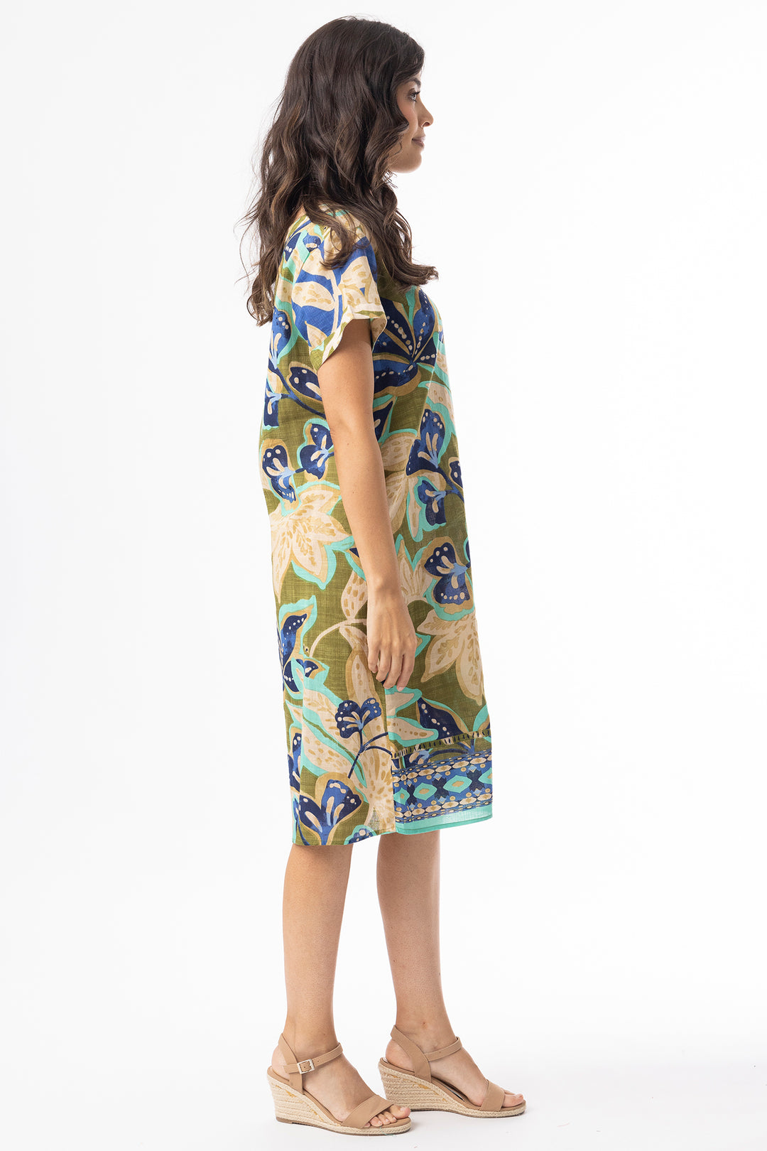Orientique 81344 Olive Green Playa Brava Patch Print Dress