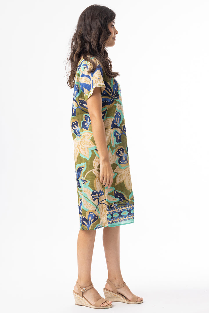 Orientique 81344 Olive Green Playa Brava Patch Print Dress