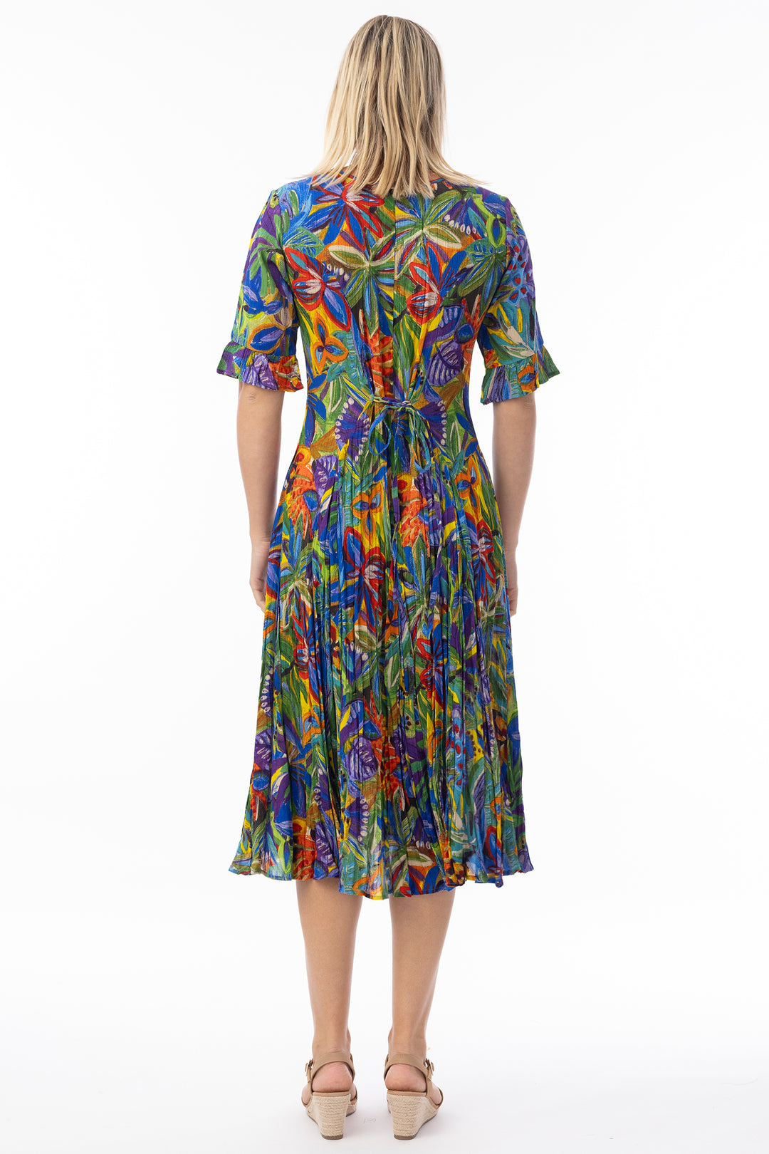 Orientique 81360 Zapallar Multicolour Print Short Sleeve Godet Dress