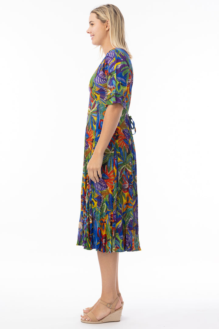 Orientique 81360 Zapallar Multicolour Print Short Sleeve Godet Dress