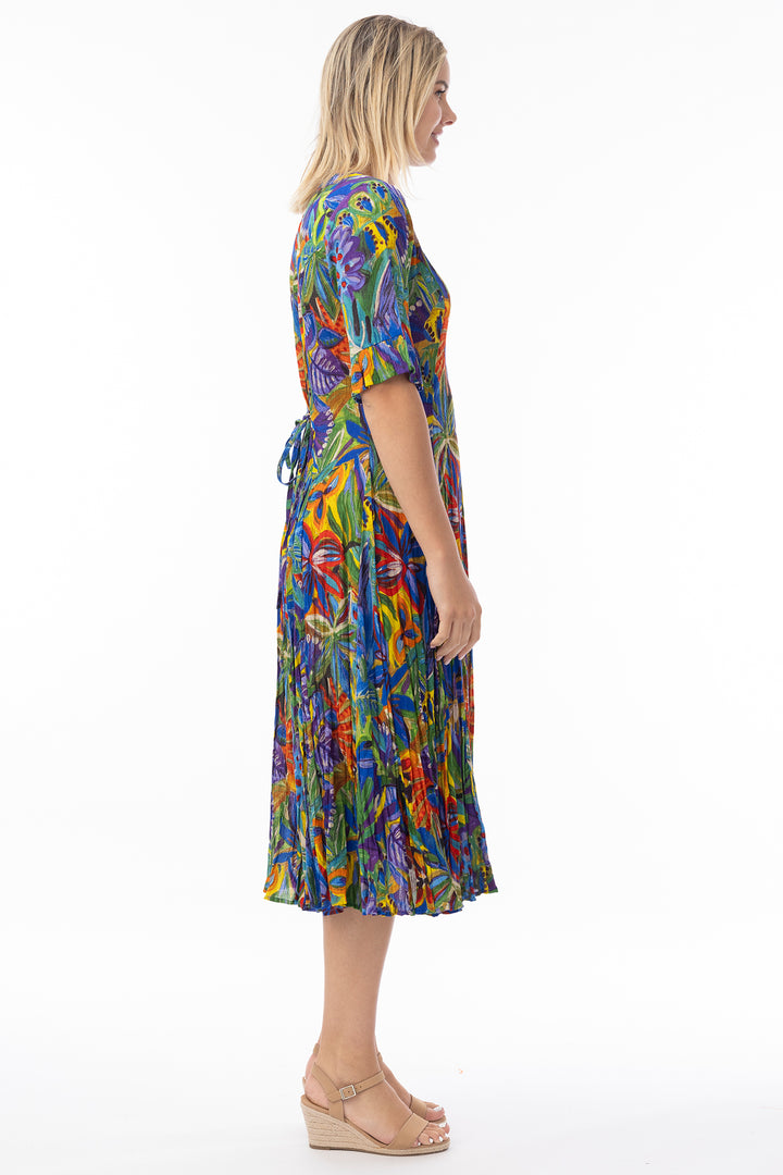 Orientique 81360 Zapallar Multicolour Print Short Sleeve Godet Dress