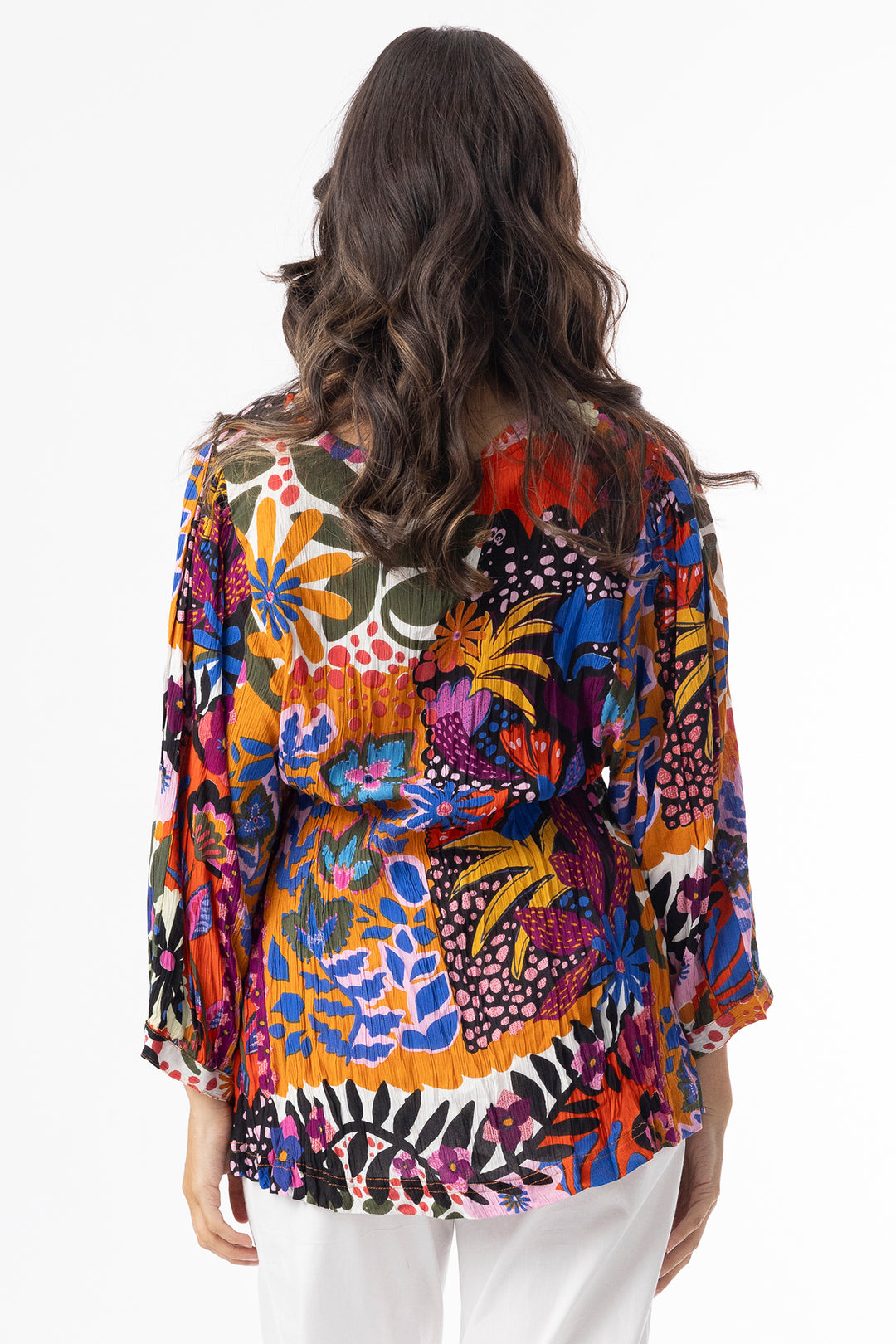 Orientique 82208 Orange Salvador Multicolour Print V-Neck Top