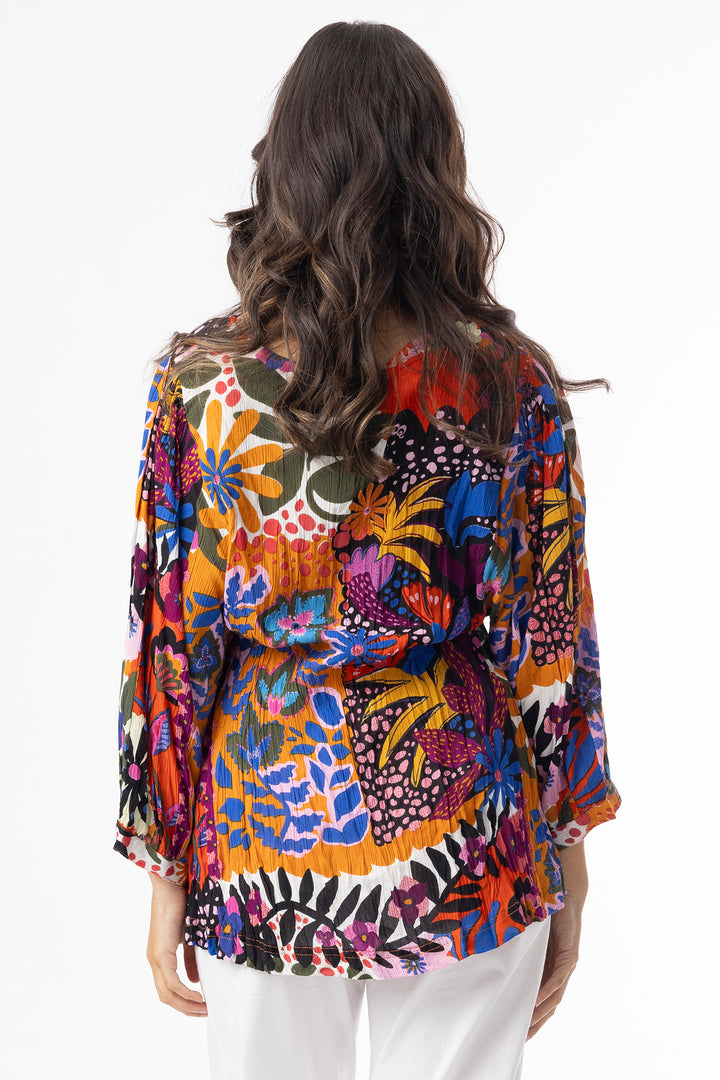 Orientique 82208 Orange Salvador Multicolour Print V-Neck Top