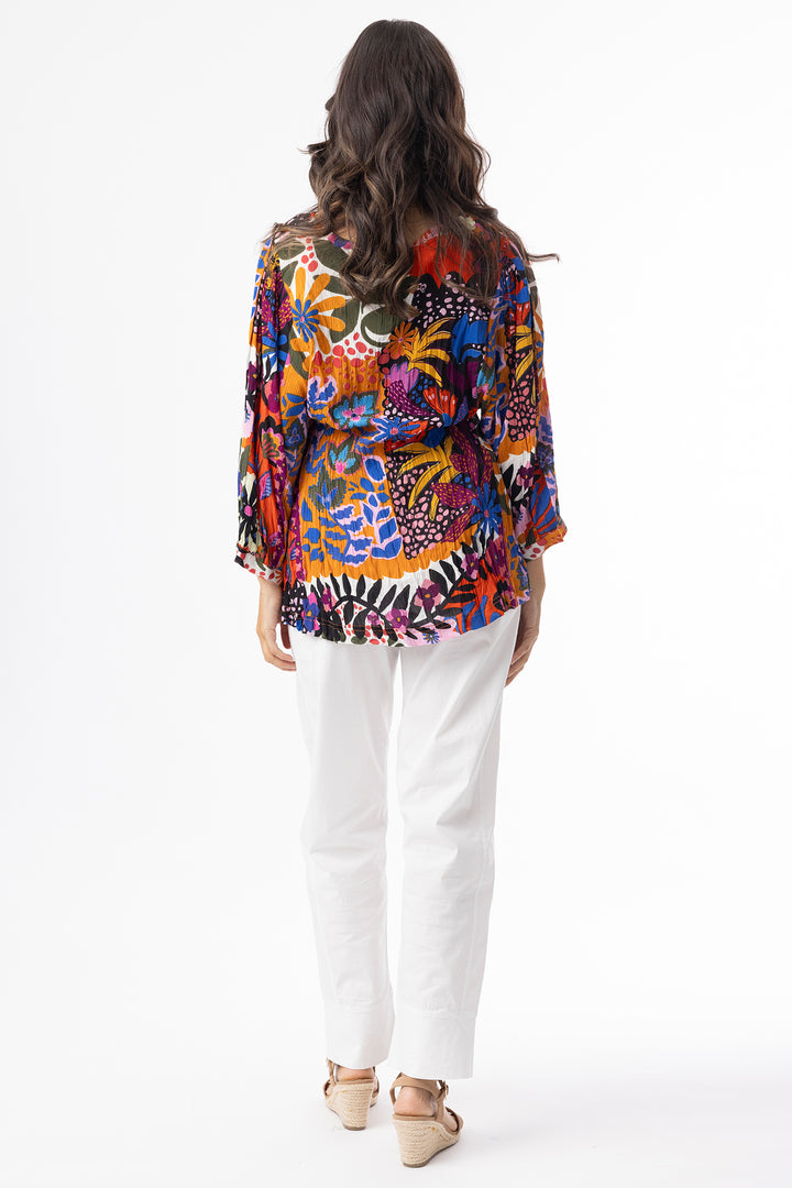 Orientique 82208 Orange Salvador Multicolour Print V-Neck Top