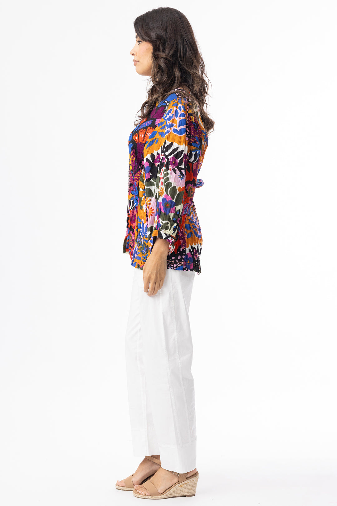 Orientique 82208 Orange Salvador Multicolour Print V-Neck Top