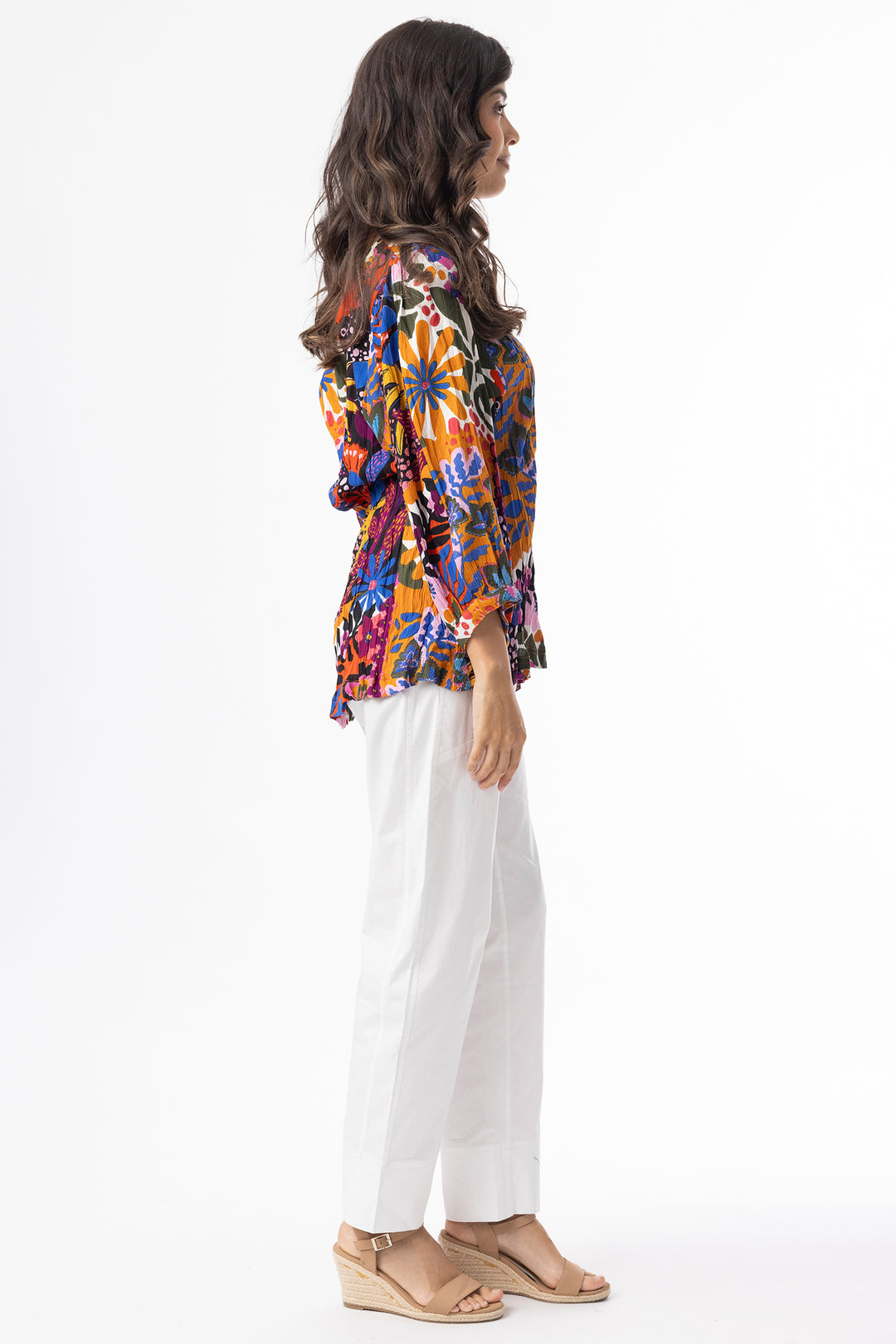 Orientique 82208 Orange Salvador Multicolour Print V-Neck Top