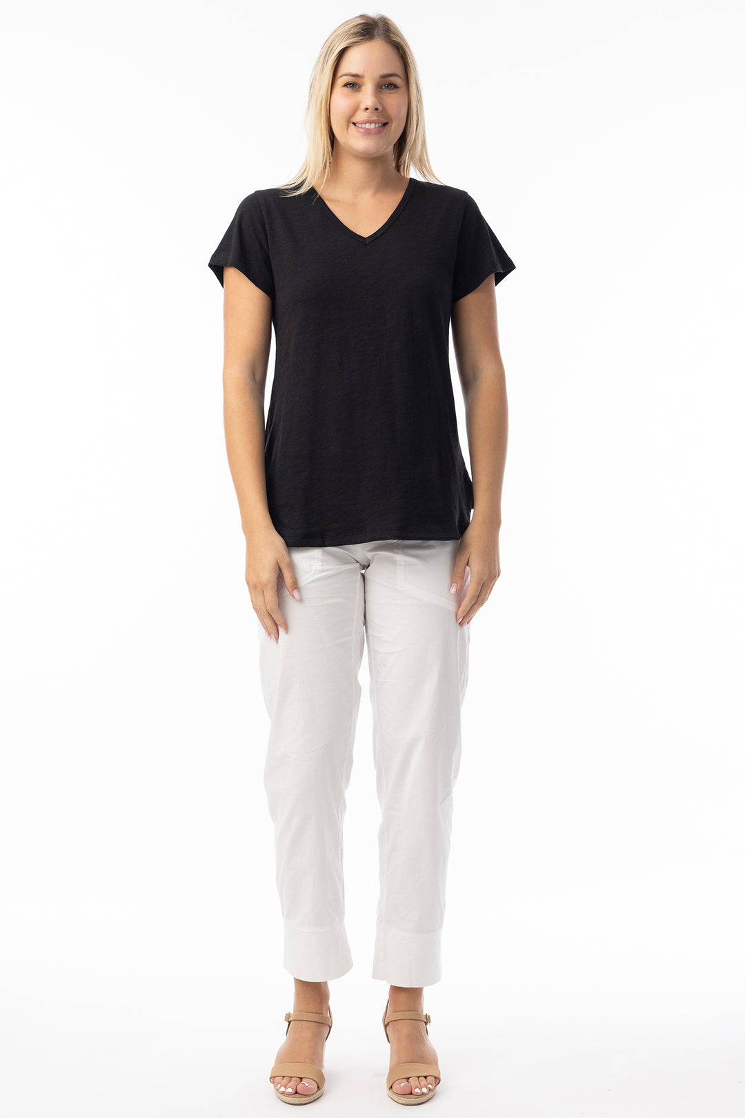 Orientique 92129 Black Knit Essentials V-Neck T-Shirt