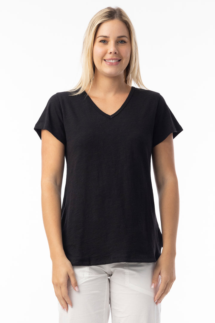 Orientique 92129 Black Knit Essentials V-Neck T-Shirt