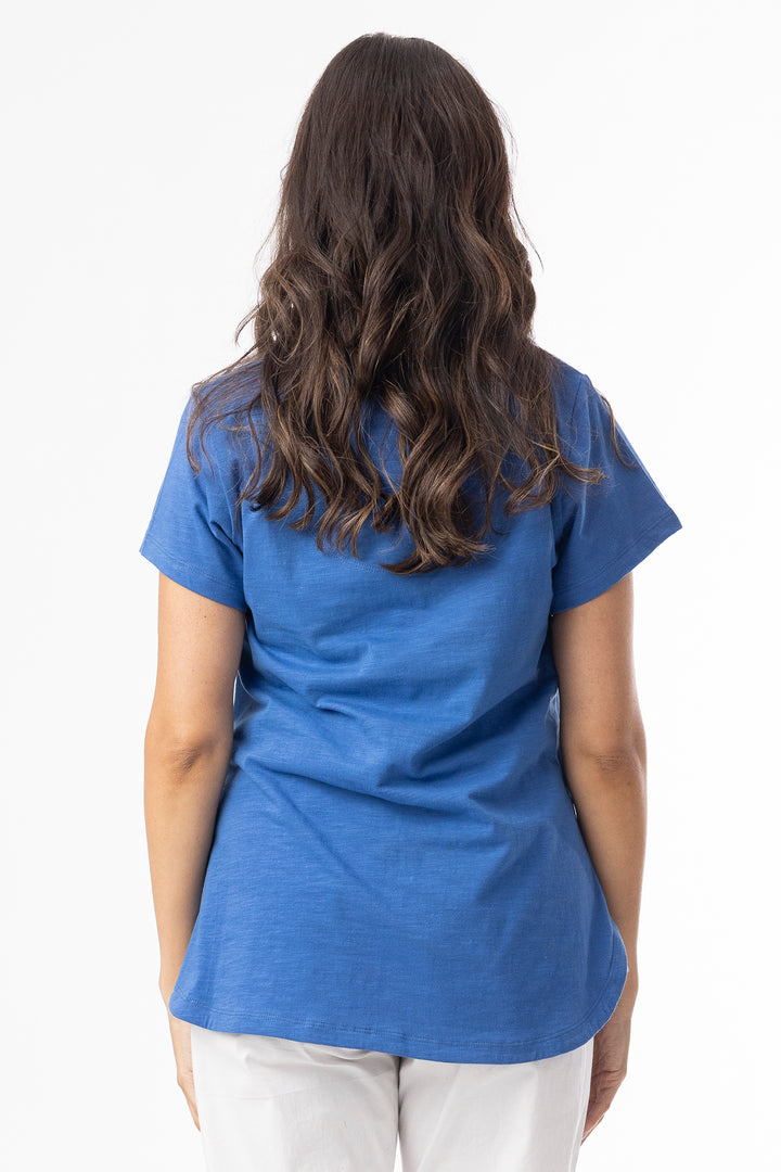 Orientique 92129 Blue Knit Essentials V-Neck T-Shirt