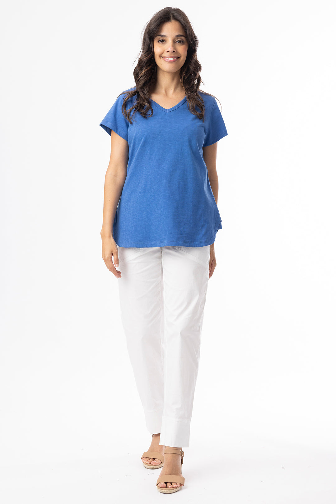 Orientique 92129 Blue Knit Essentials V-Neck T-Shirt