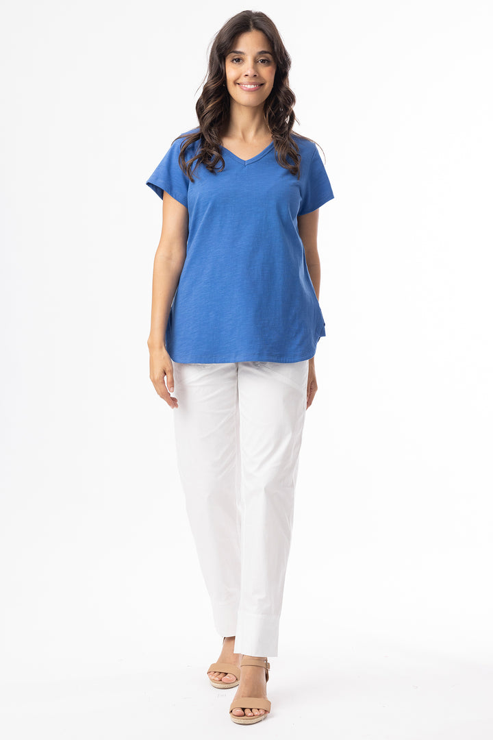 Orientique 92129 Blue Knit Essentials V-Neck T-Shirt