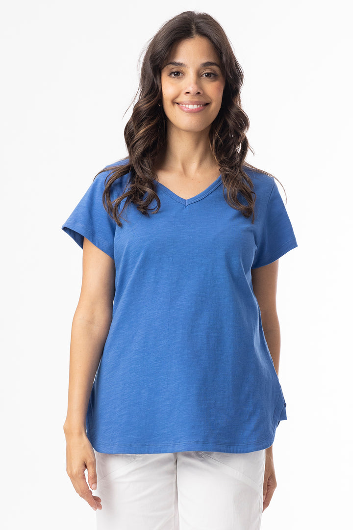Orientique 92129 Blue Knit Essentials V-Neck T-Shirt