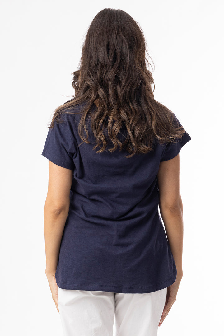 Orientique 92129 Navy Knit Essentials V-Neck T-Shirt