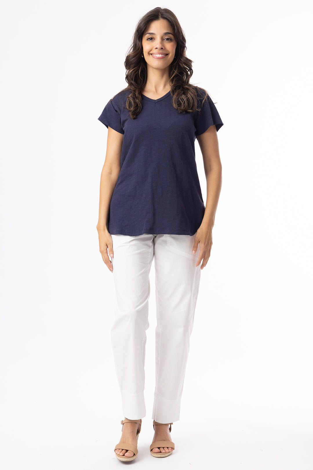 Orientique 92129 Navy Knit Essentials V-Neck T-Shirt