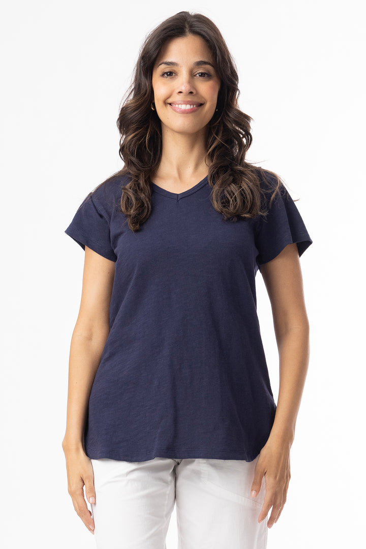 Orientique 92129 Navy Knit Essentials V-Neck T-Shirt