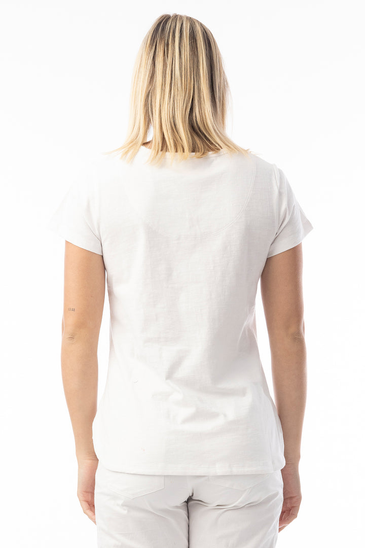 Orientique 92129 White Knit Essentials V-Neck T-Shirt