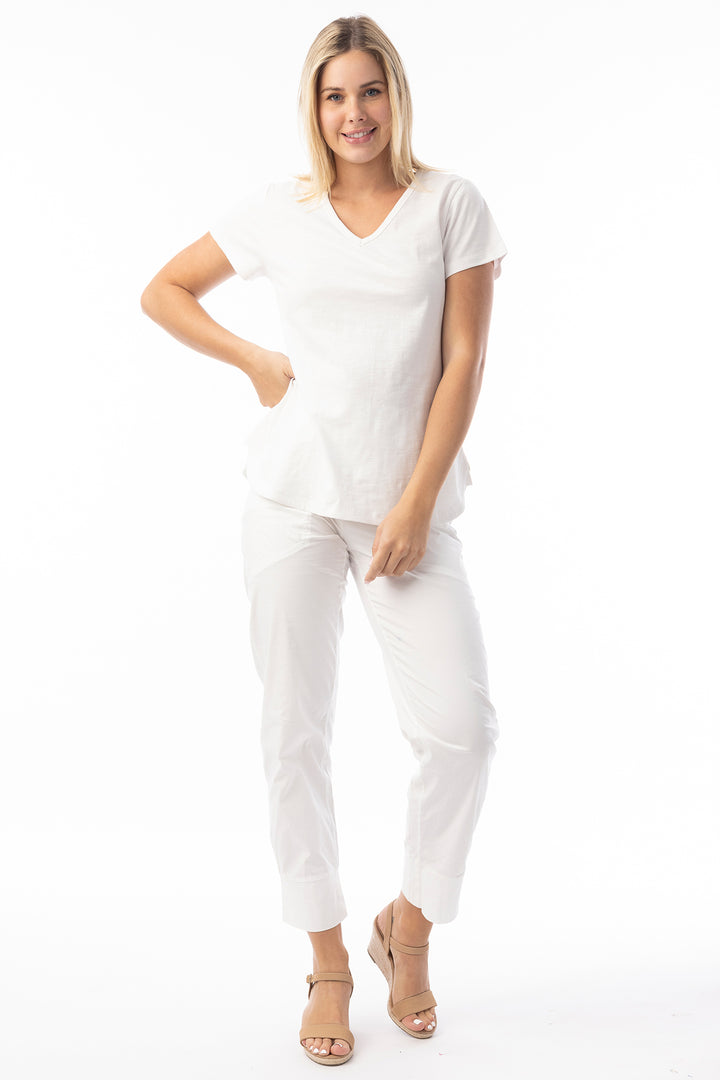 Orientique 92129 White Knit Essentials V-Neck T-Shirt