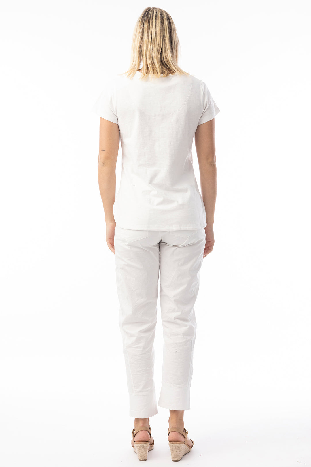 Orientique 92129 White Knit Essentials V-Neck T-Shirt