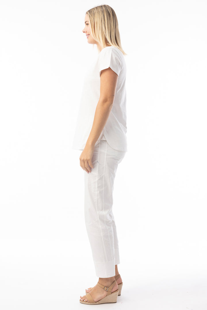 Orientique 92129 White Knit Essentials V-Neck T-Shirt