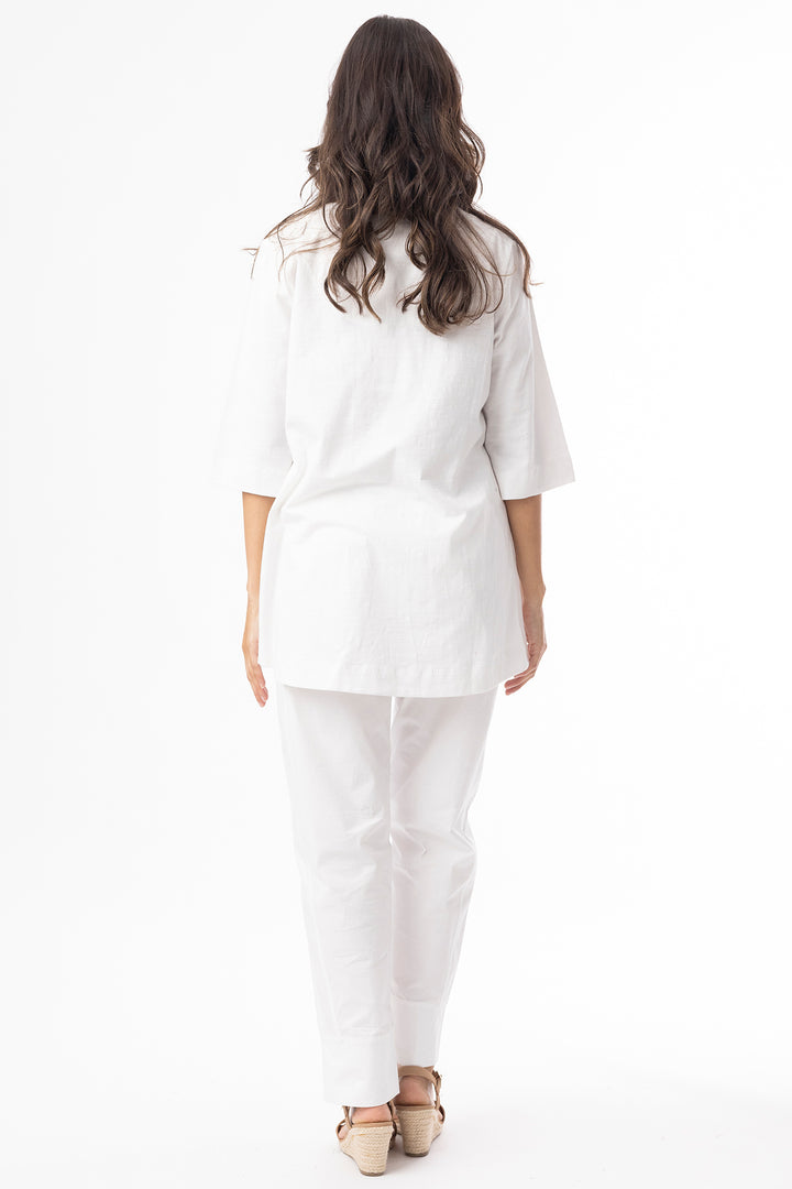 Orientique 92132 White V-Neck Elbow Sleeve T-Shirt