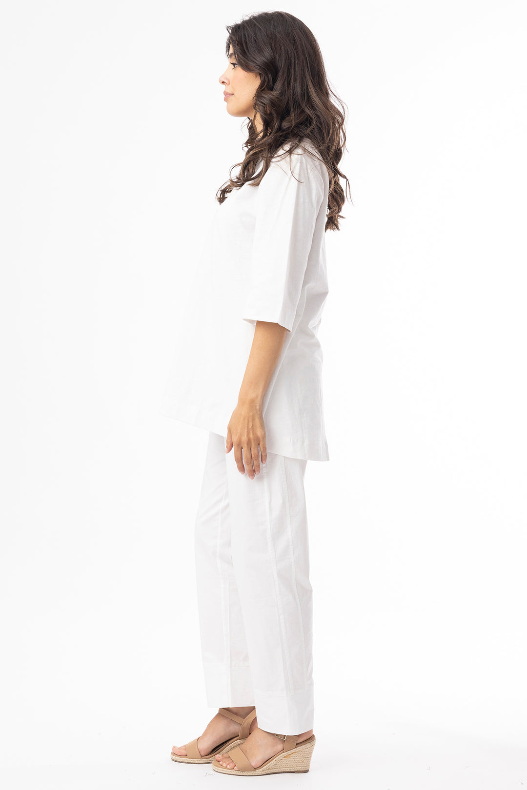 Orientique 92132 White V-Neck Elbow Sleeve T-Shirt