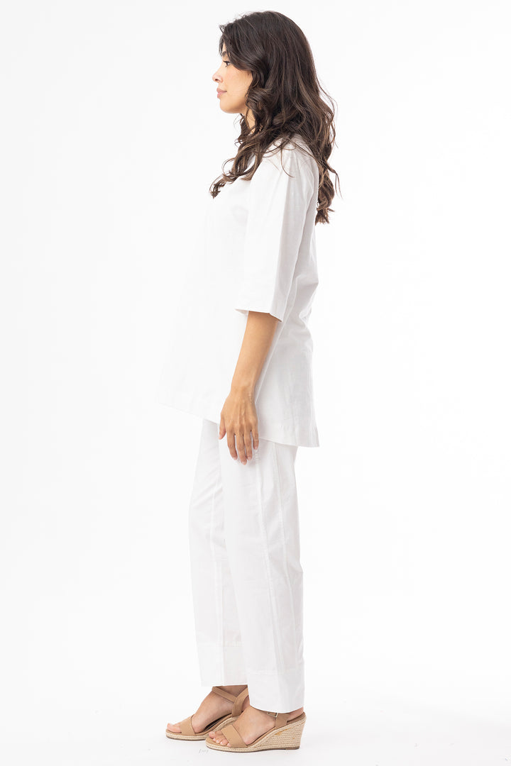 Orientique 92132 White V-Neck Elbow Sleeve T-Shirt