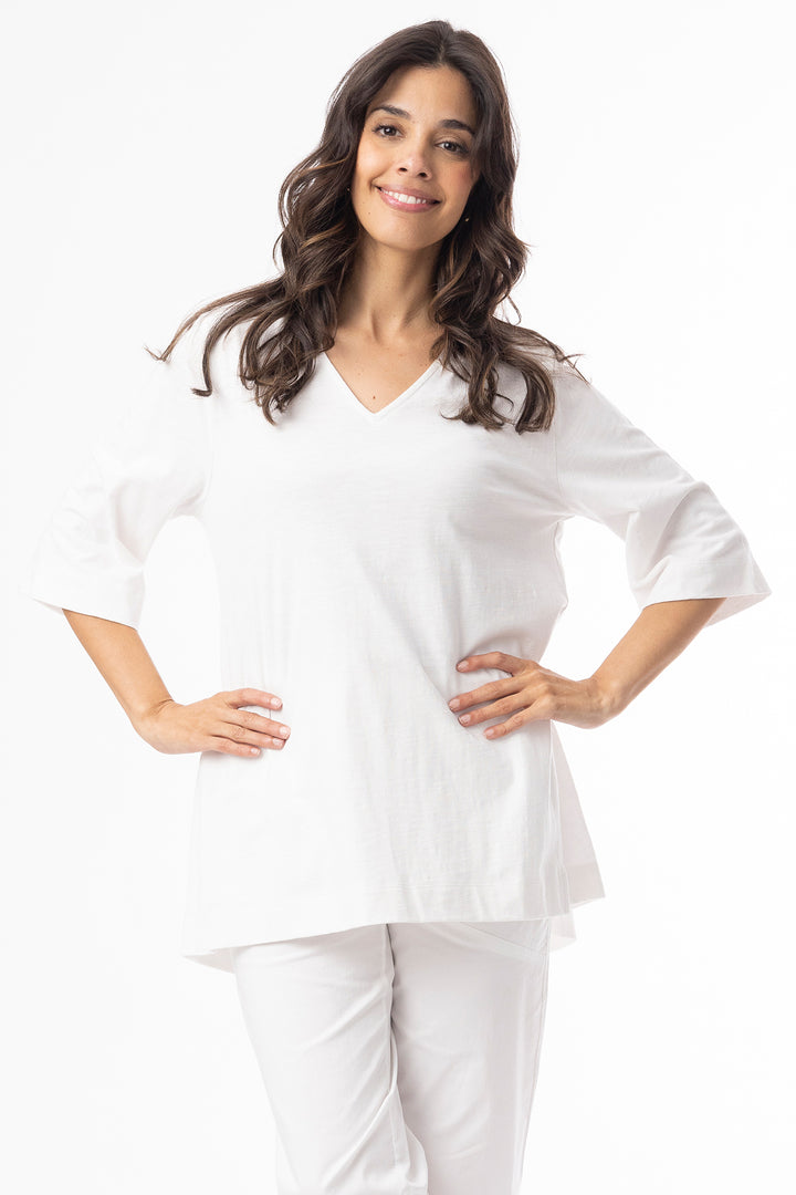 Orientique 92132 White V-Neck Elbow Sleeve T-Shirt