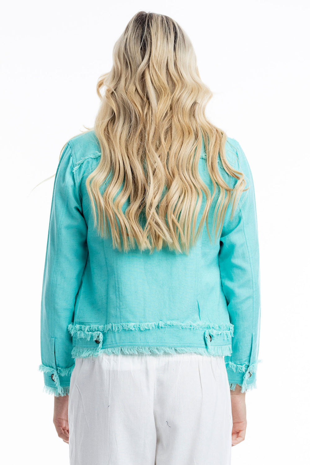 Orientique Aqua Blue Frayed Edge Summer Jacket 42118 - Experience Boutique