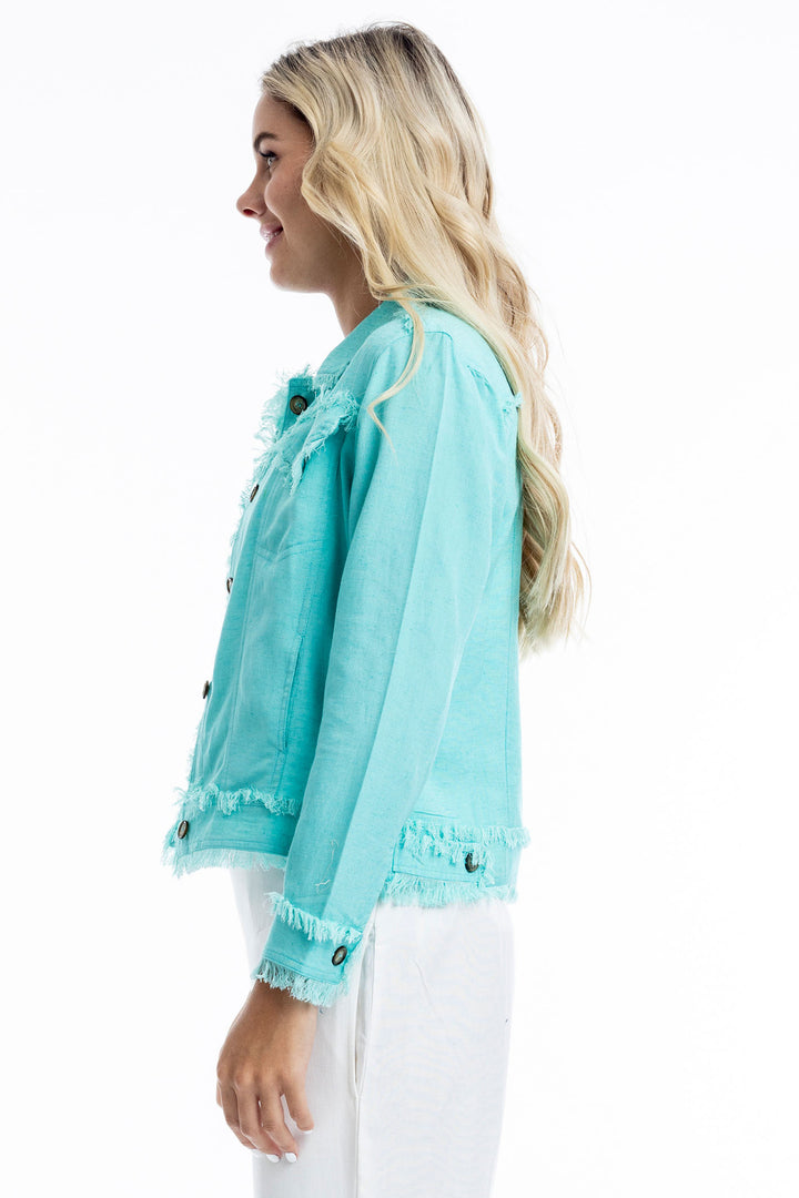 Orientique Aqua Blue Frayed Edge Summer Jacket 42118 - Experience Boutique