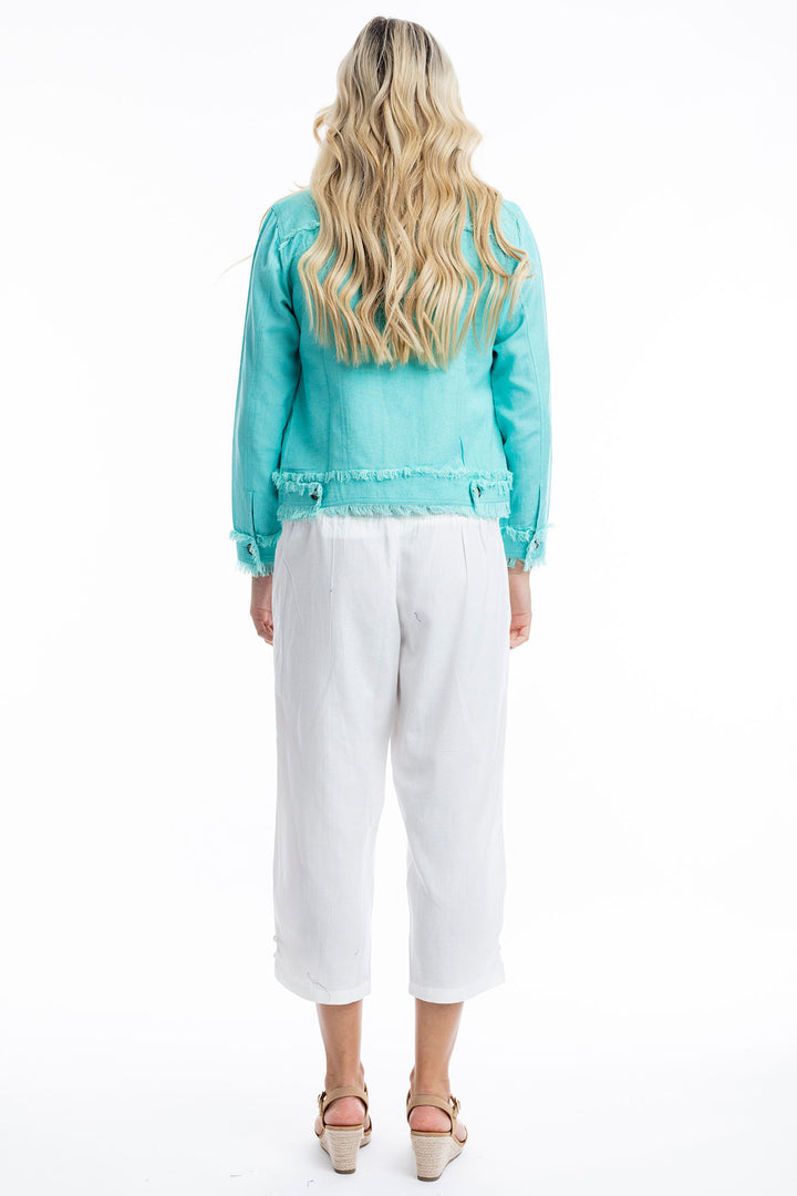 Orientique Aqua Blue Frayed Edge Summer Jacket 42118 - Experience Boutique