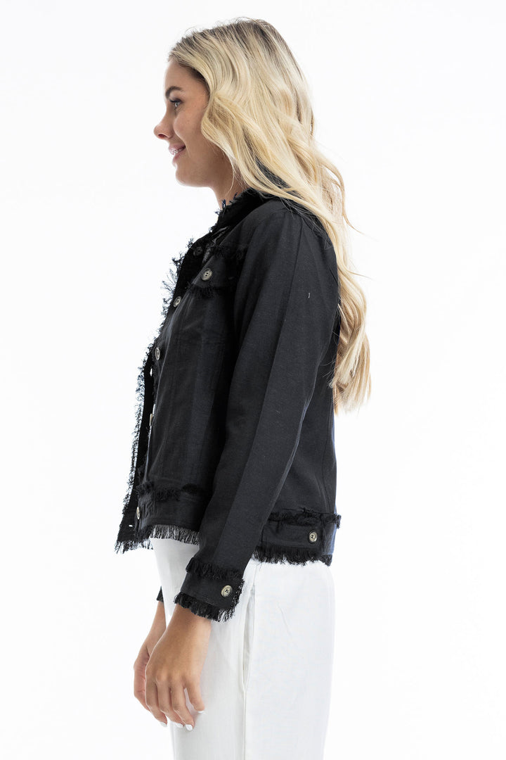 Orientique Black Frayed Edge Summer Jacket 42118 - Experience Boutique