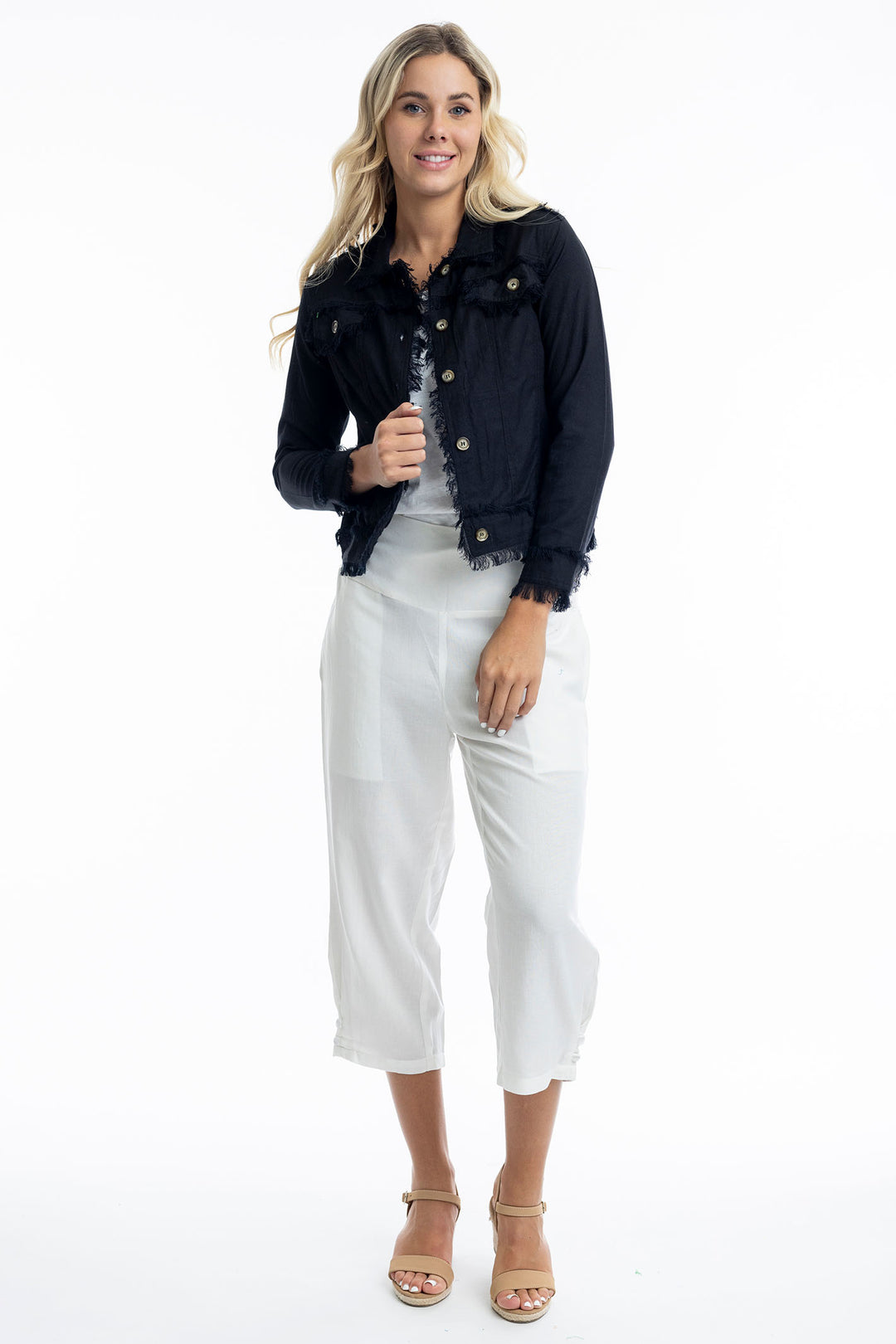 Orientique Black Frayed Edge Summer Jacket 42118 - Experience Boutique