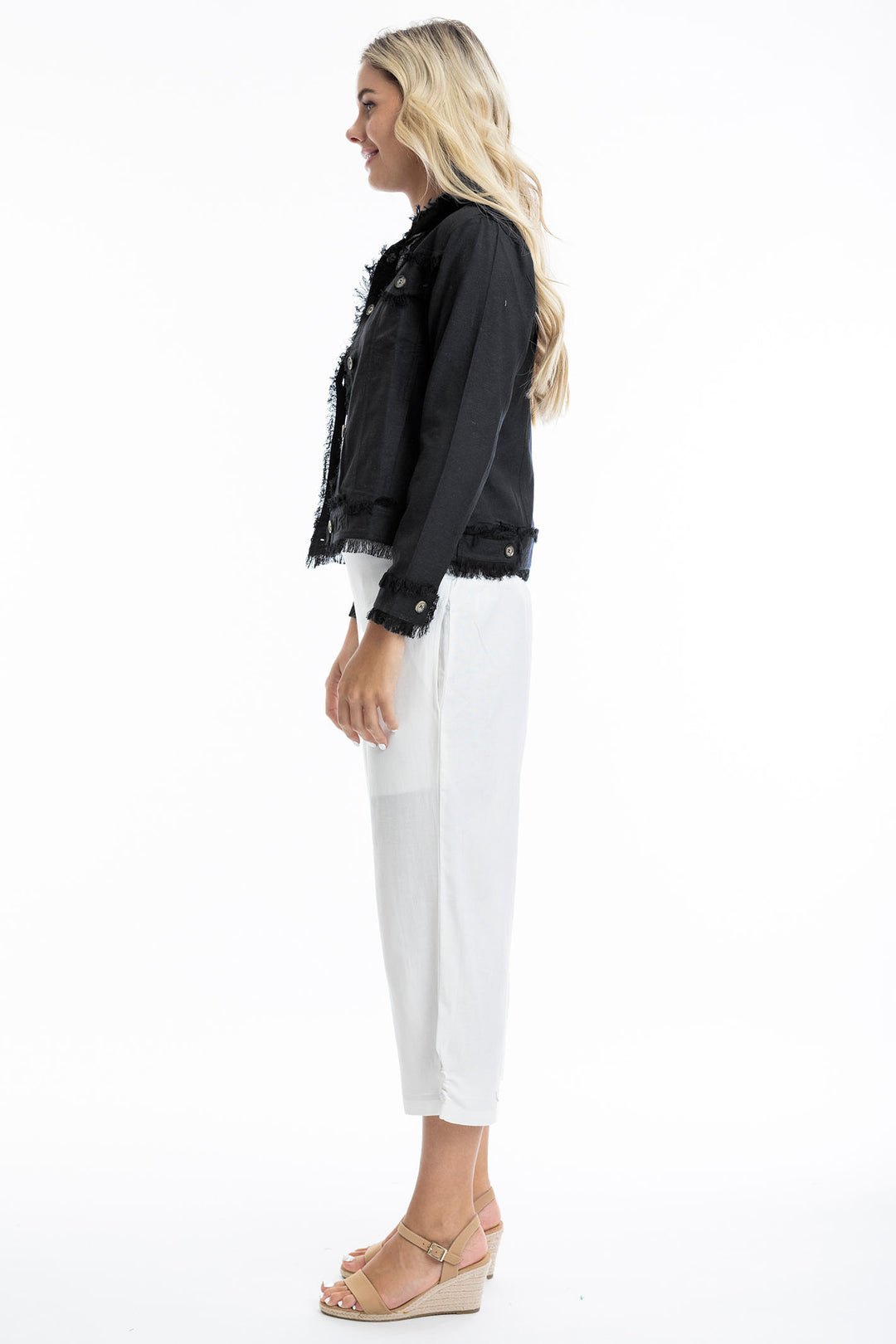 Orientique Black Frayed Edge Summer Jacket 42118 - Experience Boutique