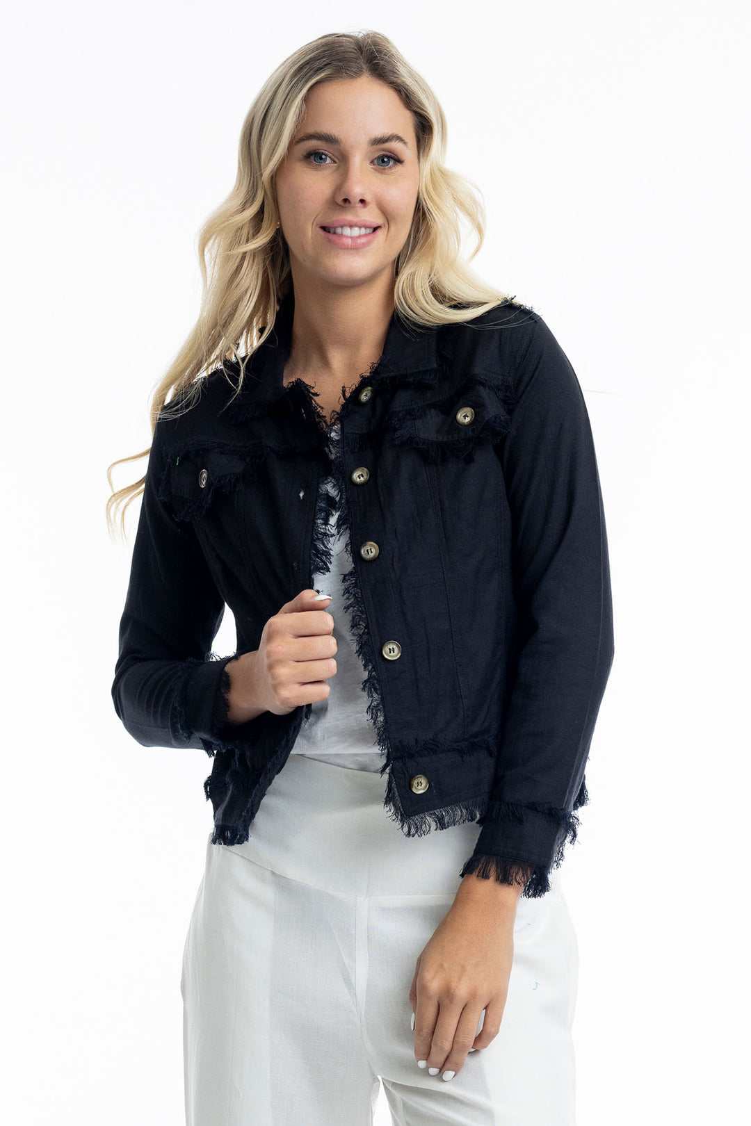 Orientique Black Frayed Edge Summer Jacket 42118 - Experience Boutique