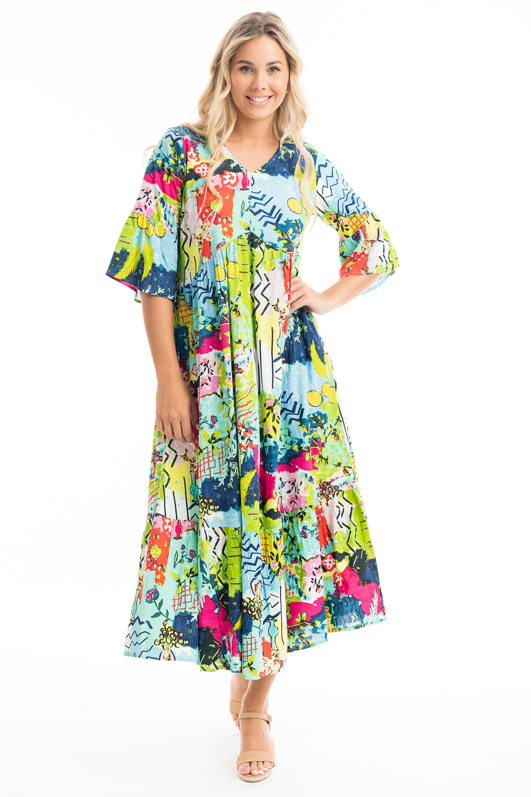 Orientique Elafonissi Print Peak Maxi Dress 40014 - Experience Boutique