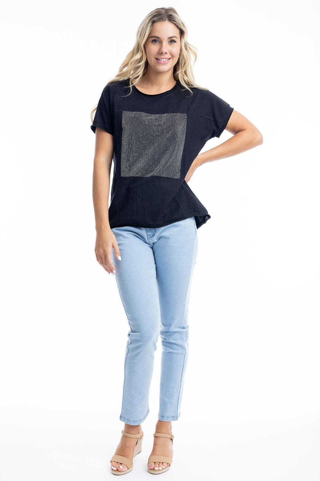 Orientique Embellished Black Diamante Square Top 1281 - Experience Boutique