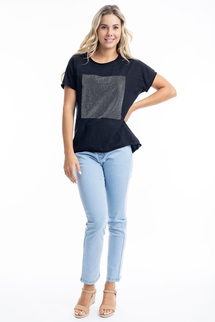 Orientique Embellished Black Diamante Square Top 1281 - Experience Boutique