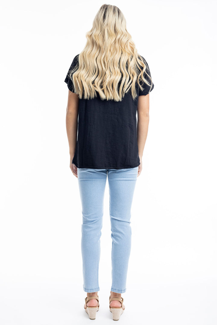 Orientique Embellished Black Diamante Square Top 1281 - Experience Boutique