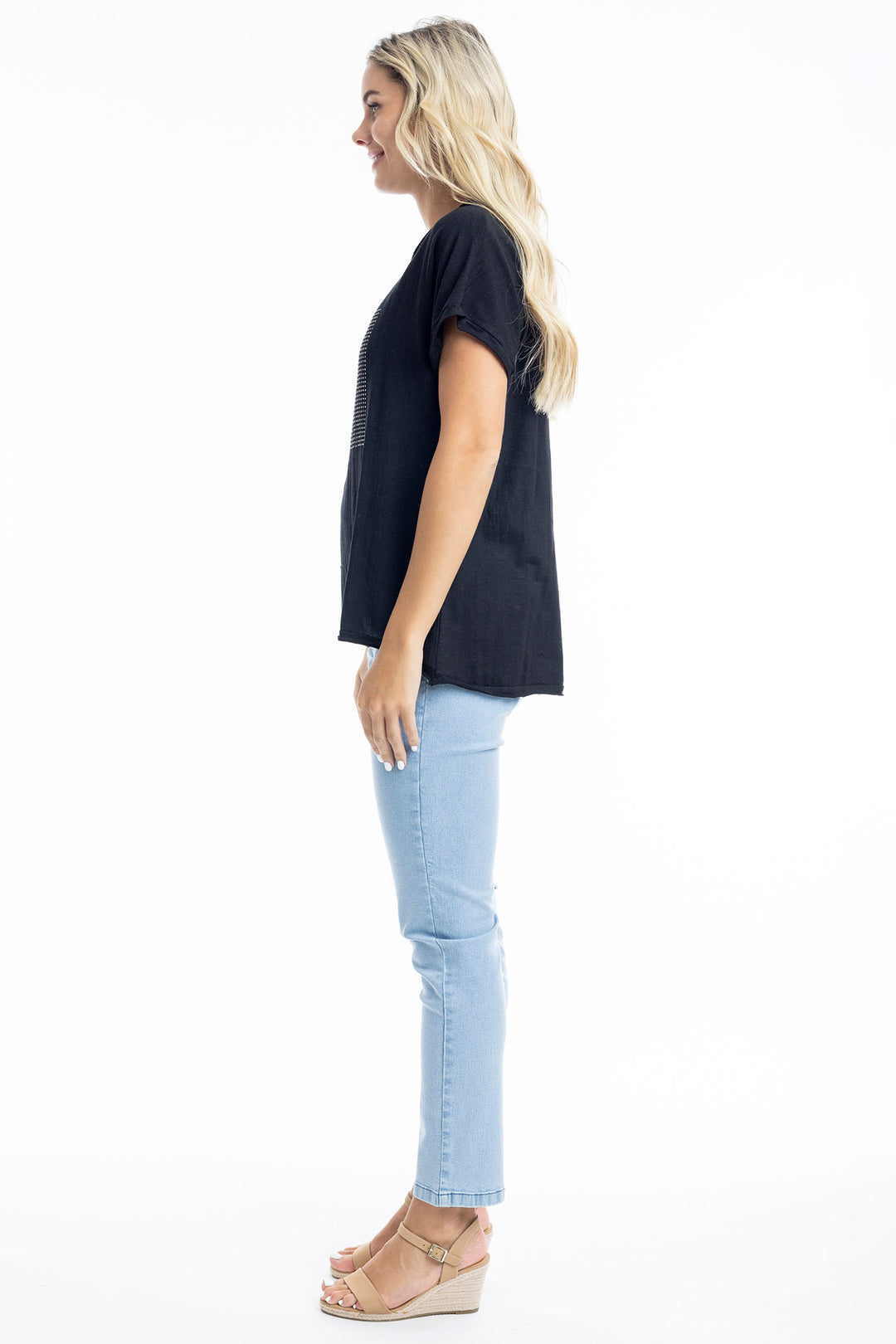 Orientique Embellished Black Diamante Square Top 1281 - Experience Boutique