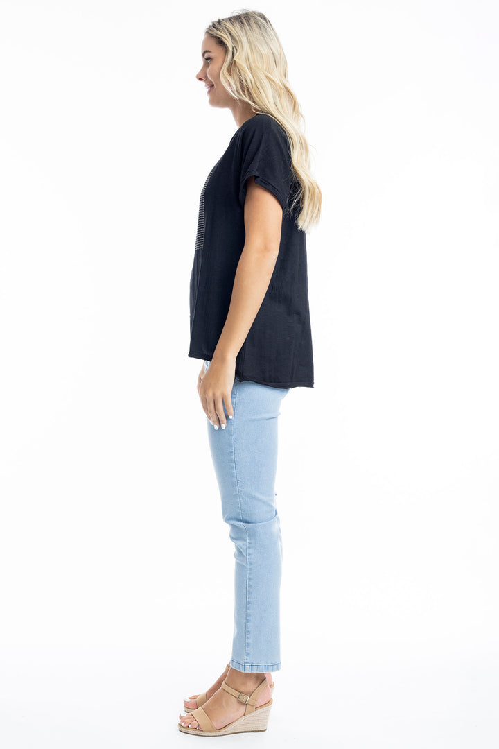 Orientique Embellished Black Diamante Square Top 1281 - Experience Boutique